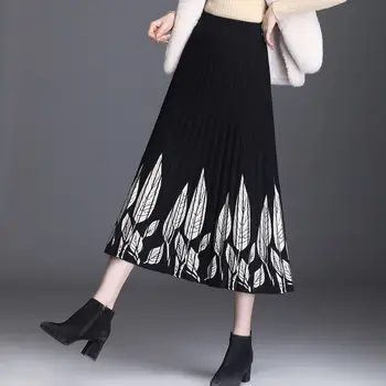 2023 Новая вязаная женская юбка, утолщенная юбка трапециевидной формы, осенне-зимняя Длинная плиссированная юбка, вязаный свитер в национальном стиле, юбка U24