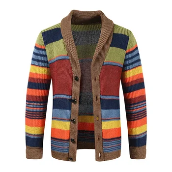 2023 Новый Европейский и Американский Мужской свитер, пальто, Осенне-Зимний Контрастный Вязаный Кардиган с воротником Поло
