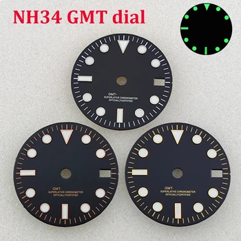 28,5 мм циферблат NH34 Циферблат GMT Циферблат часов зеленый светящийся циферблат Подходит для механизма NH34 аксессуары для часов Инструмент для ремонта часов