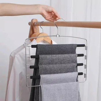 5-слойная вешалка для брюк, съемная сталь + губка, противоскользящие вешалки для брюк, шкаф для одежды, универсальная вешалка для хранения полотенец и шарфов