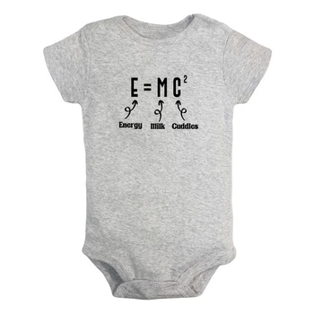 E = MC2 Energy Milk Cuddles Забавный графический Детский боди, Милые комбинезоны для мальчиков и девочек, Комбинезон с короткими рукавами для младенцев, Мягкая одежда для новорожденных