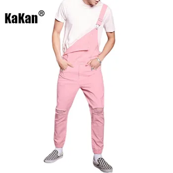 Kakan - Новые Мужские Джинсы с ремешками в Европейском и Американском стиле, Розовые Мужские Цельные джинсы с перфорацией в стиле Ретро K34-801