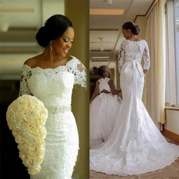 Vestido De Noiva Кружевное Свадебное платье в Африканском стиле Русалка На Заказ Плюс Размер Свадебных платьев с жемчугом