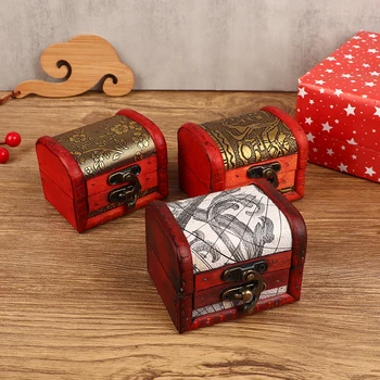 Антикварный Мини-деревянный сундук с сокровищами, Коробка для хранения ювелирных изделий, Органайзер, Подарочная коробка, Шкатулка для ювелирных изделий