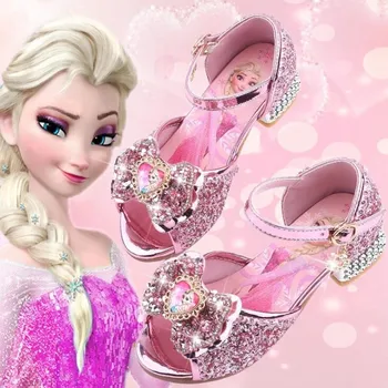 Босоножки для девочек Disney Frozen 2; Обувь Принцессы Эльзы Для Маленьких Девочек; Хрустальные Туфли Для Детей На Высоком Каблуке; Обувь принцессы Для Подиума