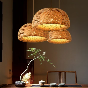 Винтажный подвесной светильник ручной работы, бамбуковые люстры для кафе в ресторане, деревянная основа, лампа E27, освещение интерьера спальни в отеле, классический стиль