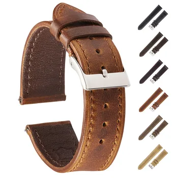 Винтажный ремешок для часов из натуральной кожи с масляным воском 18 мм 19 мм 20 мм 22 мм Универсальный сменный браслет для мужчин и женщин Спортивный браслет на запястье