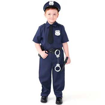 Дети, мальчики и девочки, офицер безопасности, Полицейская футболка, Топ, Брюки, Шляпа, Комплект, Детские костюмы для косплея на Хэллоуин, Одежда для ролевых игр