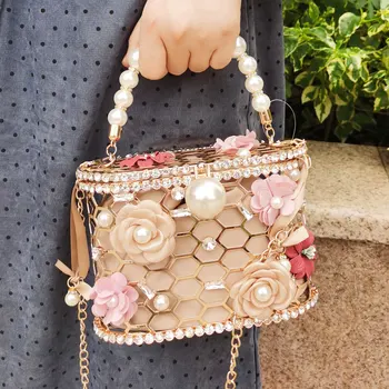 Дизайнер KHNMEET Fashion Box с цветком, женские сумки, Бежевая Черная Женская сумочка, металлические сумки через плечо с клапаном, сумка-мессенджер на цепочке