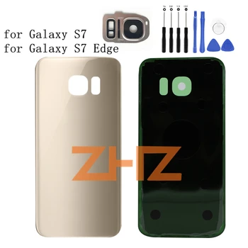 Для SAMSUNG Galaxy S7 G930/S7 EDGE G935 Задняя Крышка Батарейного Отсека, Дверца Заднего Стеклянного Корпуса, Крышка Батарейного Отсека + Стеклянная Рамка Объектива Камеры