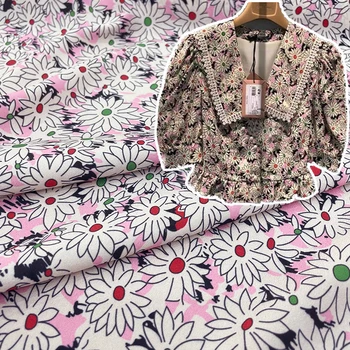 Европейский и американский бренд весна новая розовая маленькая ткань с принтом хризантемы шифон мягкая драпировка юбка одежда рубашка ткань