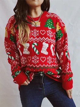 Женский милый Забавный Уродливый Рождественский свитер, чулок со снежинками, праздничный вязаный свитер на елку, пуловер