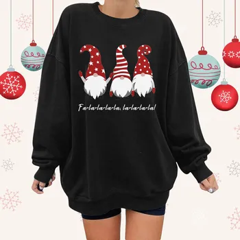 Женский свитер для фитнеса, повседневный свободный пуловер с круглым вырезом и длинным рукавом, топы с рождественским принтом, женские пуловеры, рубашки