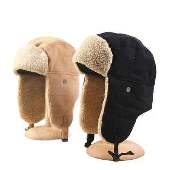 Зимние толстые теплые шапки для защиты ушей, шапка-бомбер унисекс для мужчин и женщин, однотонная шапочка-бини с начесом