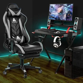 Игровое кресло, эргономичное компьютерное гоночное кресло, Регулируемое Офисное кресло с подставкой для ног, поясничной поддержкой, черно-фиолетовый