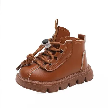 Кожаные короткие ботинки для малышей, детские повседневные кроссовки на шнуровке, модные детские ботильоны