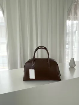 Корейская нишевая бостонская сумка без надписей, модная универсальная кожаная сумка-тоут большой емкости