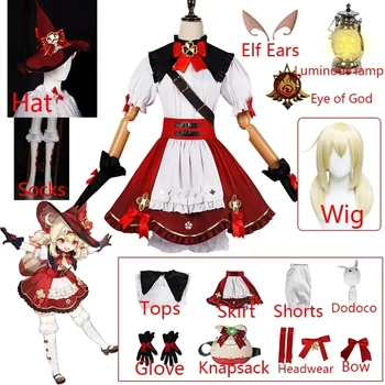 Костюм для косплея Genshin Impact Klee, Парик, Маленькая Ведьма, Новая кожа, косплей, Красное Милое платье в стиле Лолиты, шляпа, сумка, Кавайные наряды на Хэллоуин