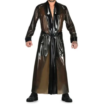 Латексный Длинный халат Прозрачная Черная одежда Длинное пальто Ветровка по индивидуальному заказу 0.4 мм