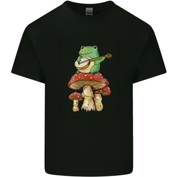 лягушка, играющая на гитаре на поганке, мужская хлопковая футболка, топ