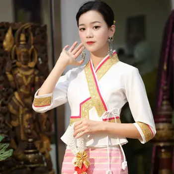 Малайзия Таиланд Мьянма Юбка с Длинным Рукавом Кружевной Топ Саронг Дай Юбка-труба Женская Одежда Традиционное платье Тайское платье