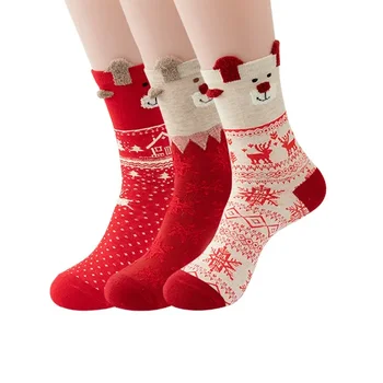 Модные и комфортные носки Holy из чистого хлопка с перекрестной каймой для женских носков Tube Elk Old Red Cartoon Socks