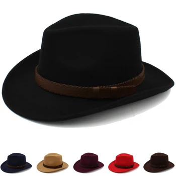 Мужские Женские шерстяные Ковбойские шляпы в западном стиле, панама с широкими полями, уличное Сомбреро, дорожная шляпка для вечеринок, Регулируемый размер M-L