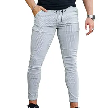 Мужские облегающие брюки Стильные мужские брюки-карандаш в полоску с принтом, удобная регулируемая талия для свиданий, деловых встреч, офиса