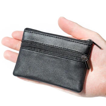 Мужской Женский кожаный кошелек для монет, кошелек для карт, монет, ключей, мягкий держатель на молнии, черные мини-сумки для монет, сумка на молнии