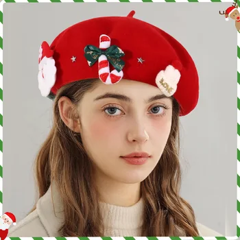 Новая японская шляпа Sweet Painter с рождественскими элементами, Зимняя теплая ретро мода, Универсальный шерстяной берет, Женская шапочка Boina