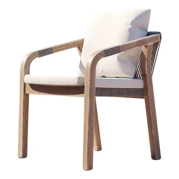 Обеденный стол и стул во дворе виллы на террасе из тикового дерева; B сочетание стола и стула из ротанга для отдыха в саду на открытом воздухе