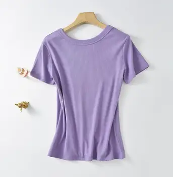 Однотонная базовая женская футболка с коротким рукавом повседневного цвета