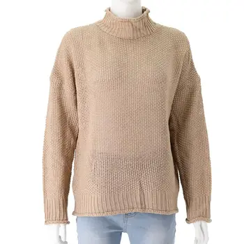 Однотонный свитер, стильный женский свитер с высоким воротом, уютный пуловер с отделкой в рубчик для осенне-зимней уличной одежды, вязаный топ, длинный