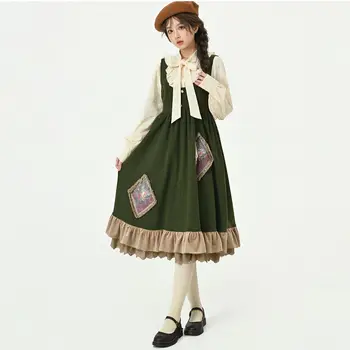 Осенне-зимнее Длинное французское платье для женщин, милые девушки Mori, Пасторальное платье в ретро-стиле с оборками и рубашкой с длинным рукавом