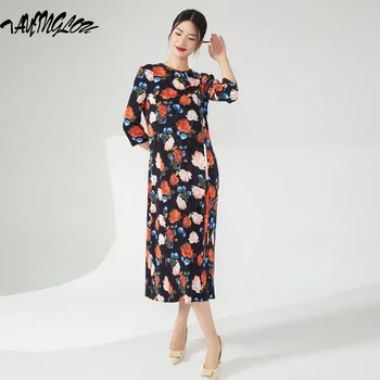 Платья Для Женщин 2024 Весна Модифицированный Чонсам Китайский Vestidos Американская Ретро Одежда С Принтом На Шнуровке Раздельное Плиссированное Платье