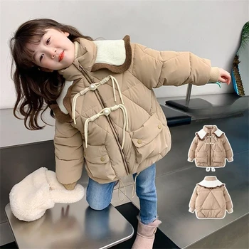 Пуховик для девочек, хлопковый ветрозащитный зимний костюм 2023, привлекательная теплая утепленная зимняя парка, верхняя одежда, детская одежда