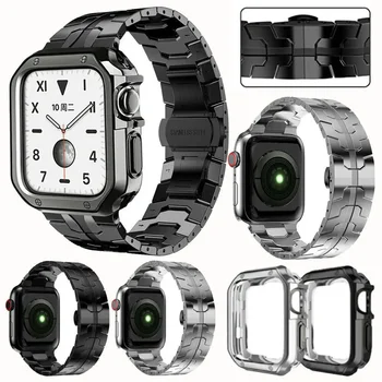 Ремешок и чехол из нержавеющей стали для Apple Watch серии Ultra 8 7 6 5 4 49/ 45 мм - аксессуары для Apple watch в стиле железного человека