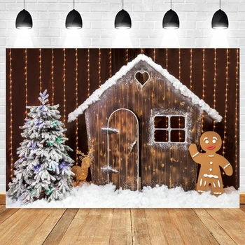 Рождественский фон, Деревянный дом, печенье, Зимний Снег, Виниловая фотография, фотографический фон для фотосессии, реквизит для фотозоны