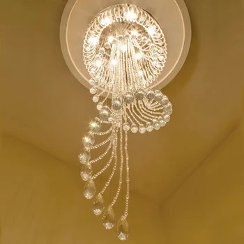 Спиральная потолочная люстра из хрустальных бусин, подвесные люстры на лестнице, театр в стиле лофт, вилла, холл, длинная капля дождя, современная светодиодная лампа