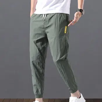 Спортивные брюки, стильные однотонные брюки на завязках, весенние укороченные брюки с завязками на щиколотках для мужчин