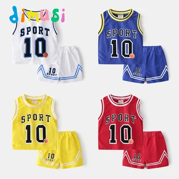 Спортивный костюм DIMUSI для мальчиков, летняя новая детская мода, детская жилетка без рукавов с буквами + футболка, комплект из 2 предметов для детей