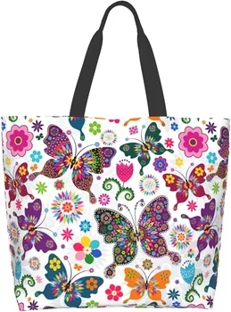 Сумка-тоут с рисунком бабочки, большая сумка через плечо, повседневная многоразовая сумка для женщин, покупки, Бакалея, работа