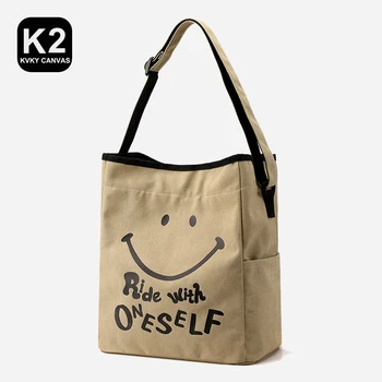 Сумка через плечо с улыбкой KVKY, повседневная женская холщовая сумка, ретро-мода, популярный тренд, дорожные сумки через плечо, Новая сумка-тотализатор