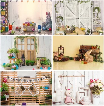 Счастливой Пасхи Садовые растения Цветочные фоны для деревянных дверей Фотографический Кролик Фоны для кукольной доски с кроликами Фестивальная фотосессия