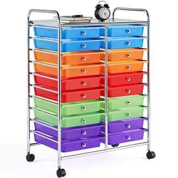 Тележка для хранения SmileMart на металлическом каркасе с 20 ящиками, многоцветная, с запирающимися колесиками