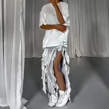 Универсальная юбка с высокой талией, Макси-юбка с оборками на высокой талии, асимметричная юбка для панк-вечеринки в стиле 