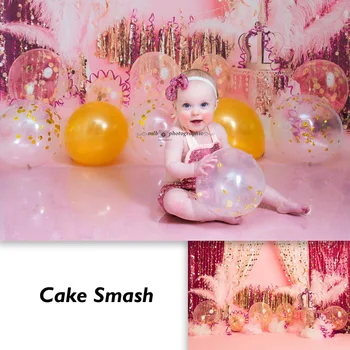 Фон для портретной фотосъемки с изображением торта для девочек на День рождения, фон для фотографий новорожденных Детей, декор для вечеринки с блестками на 1-й День Рождения