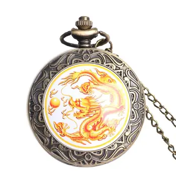 Художественные принты с изображением китайского дракона, дизайн кварцевых карманных часов, Бронзовый кулон в стиле стимпанк, ожерелье, Сувениры, подарки для мужчин/женщин