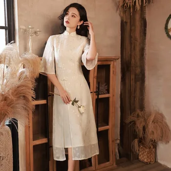 Элегантное платье с разрезом AO Dai Summer Qipao, женское платье с традиционным воротником-стойкой, Чонсам, Сексуальные Платья в китайском стиле, Vestidos