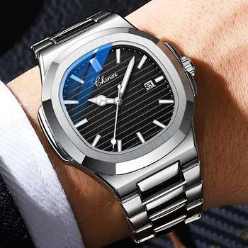 Элегантные мужские кварцевые часы наручные часы с ремешком из нержавеющей стали, квадратные большие роскошные часы Naviforce для мужчин